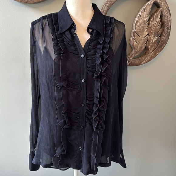 2 piece Escada silk navy blue ruffled blouse sizer 42 (12) - Picture 3 of 8